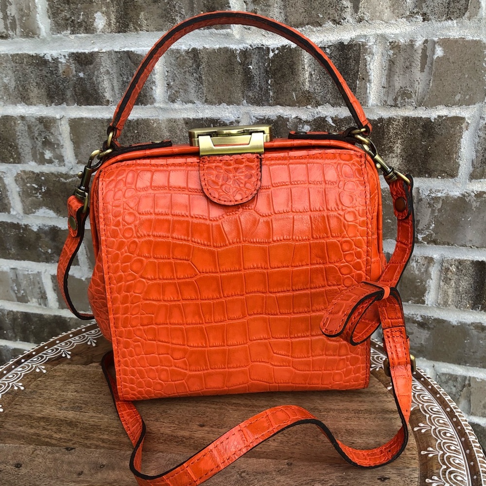 Patricia Nash Leather Croc Embossed Nela Frame Tote